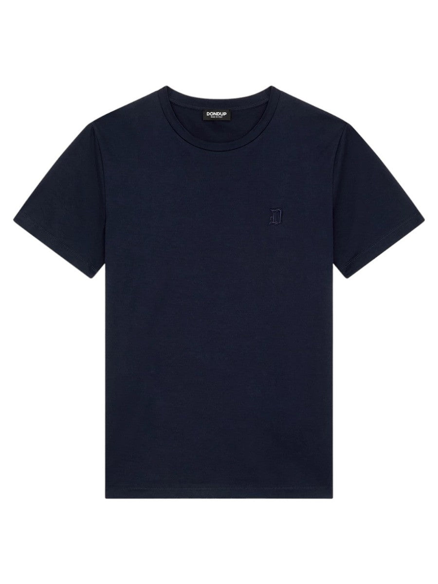 Image of T-shirt Regular in Jersey Blu Inchiostro con Logo D Ricamato
