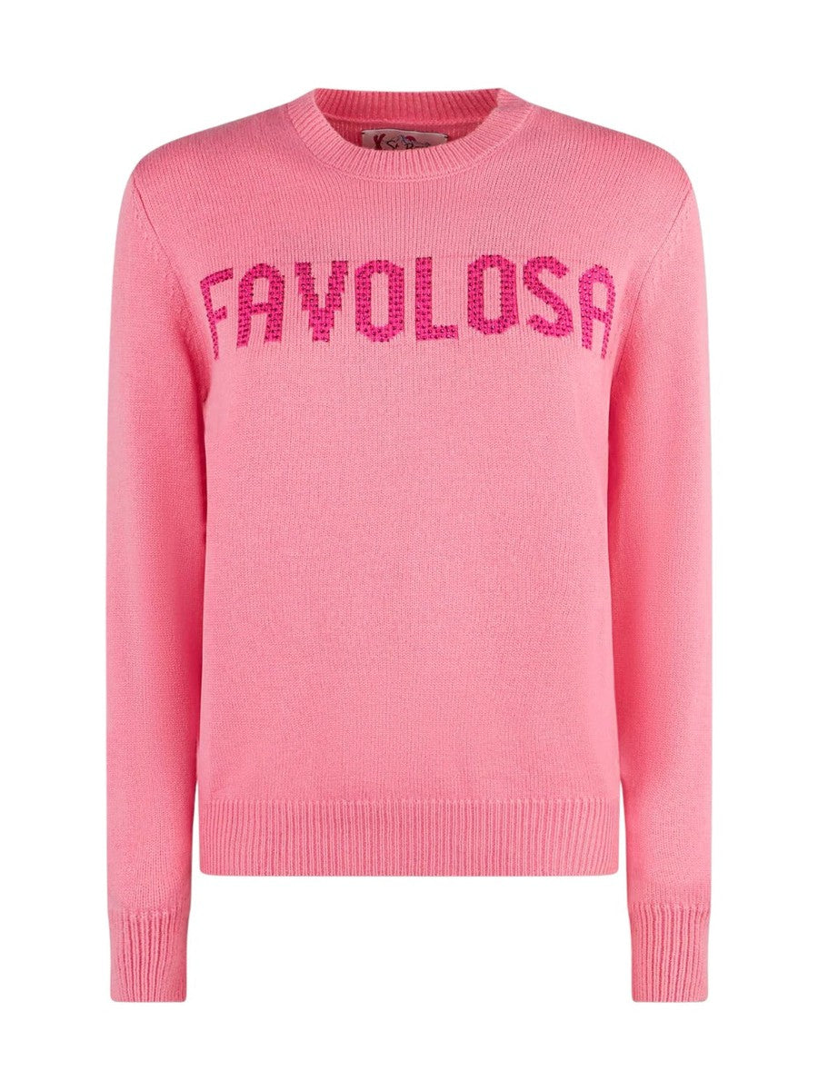 Image of Maglia girocollo rosa con stampa strass Favolosa