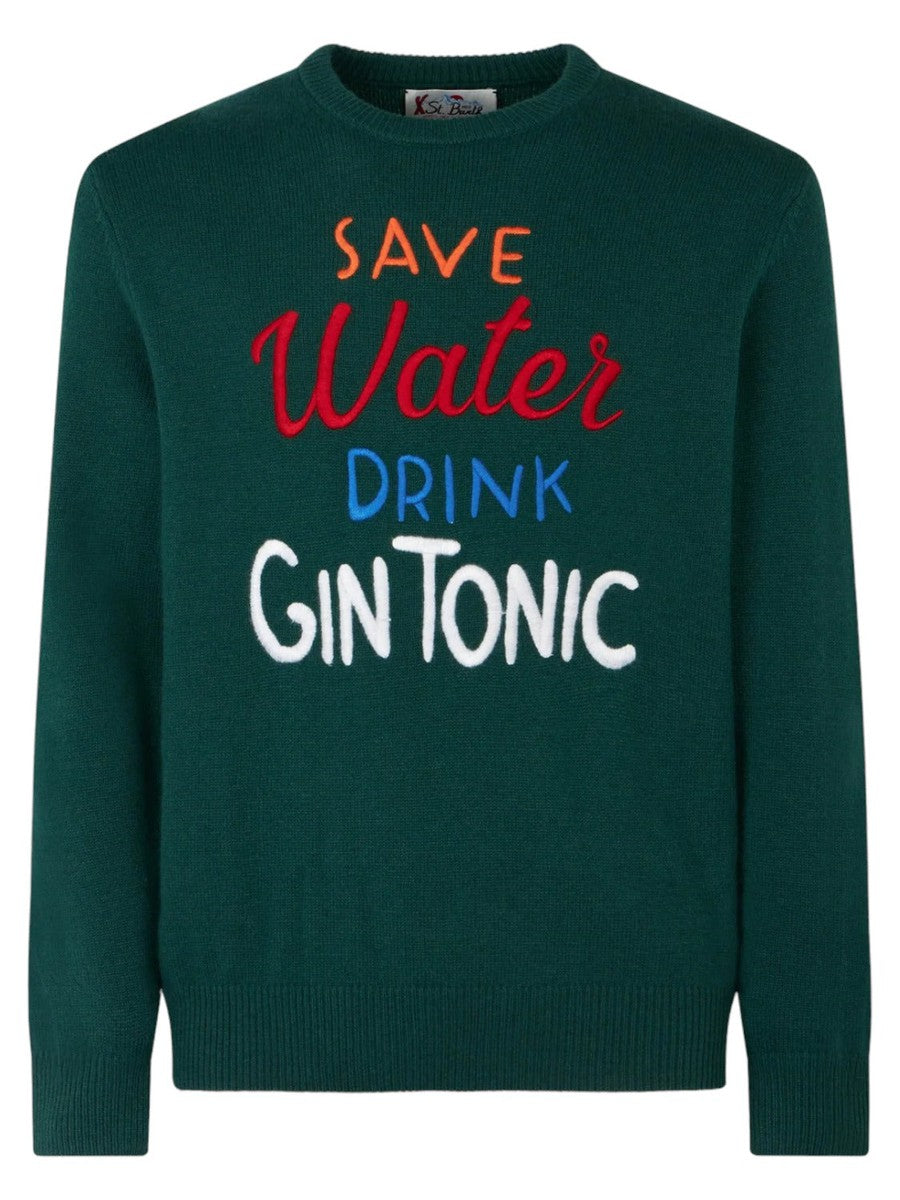 Image of Maglia girocollo con ricamo Save water drink Gin Tonic