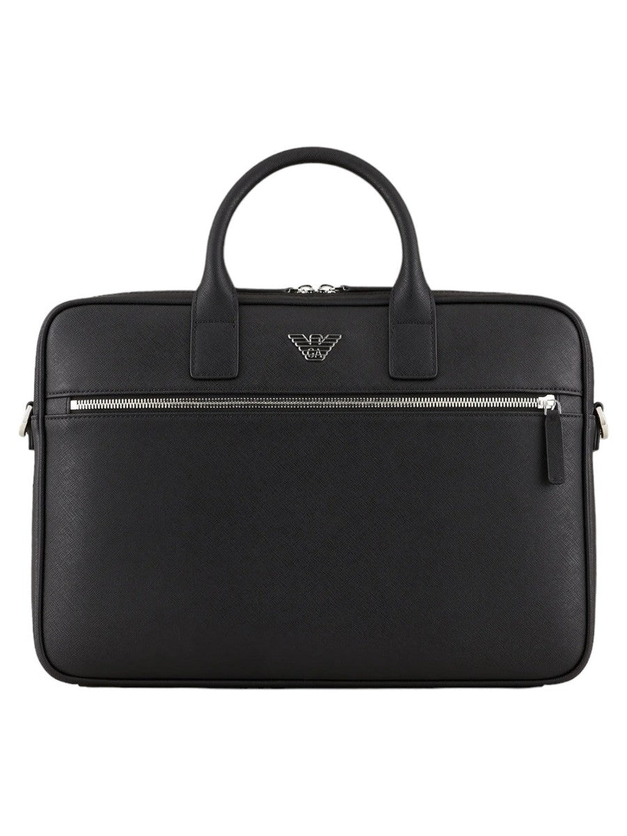 Image of Borsa business in pelle rigenerata saffiano con placchetta aquila