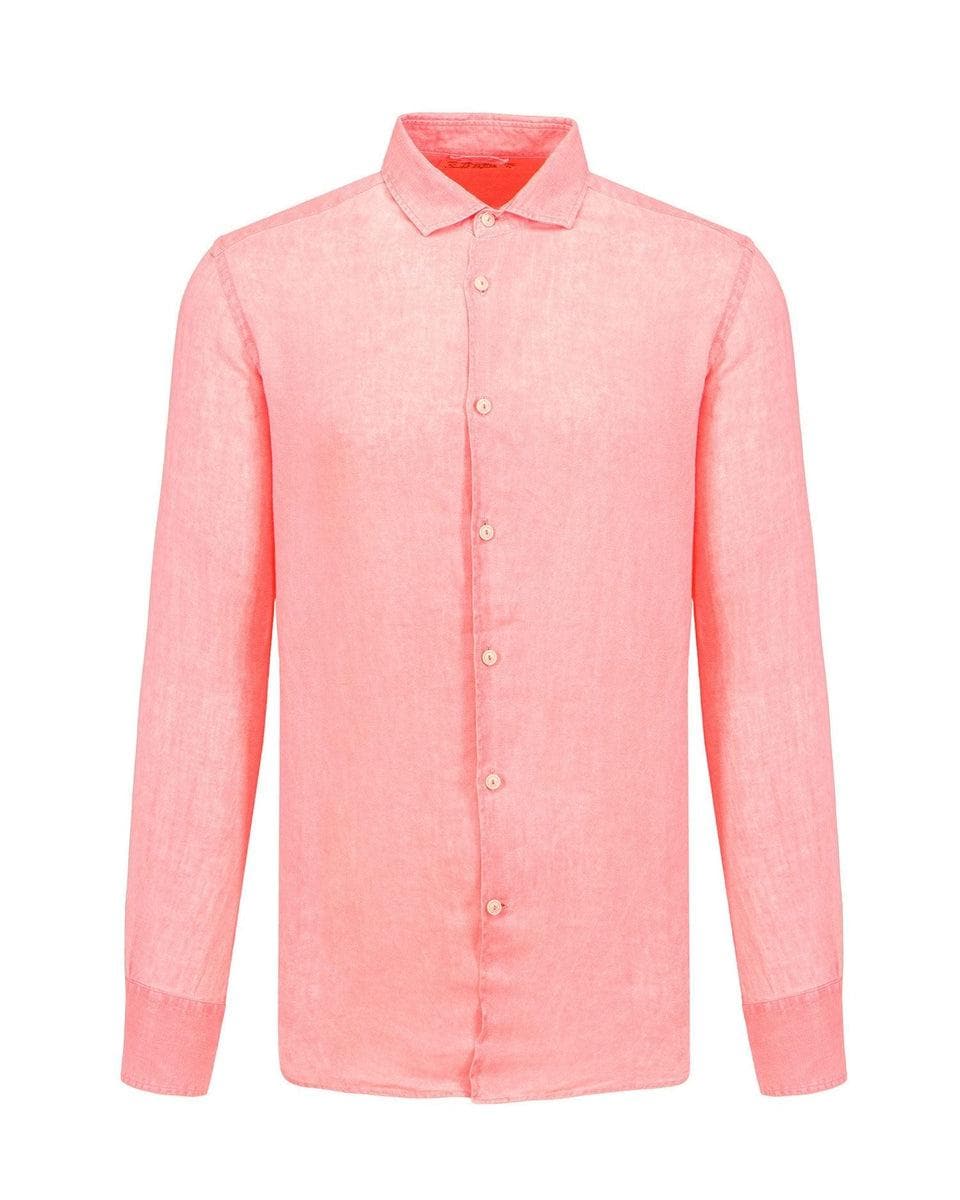 Image of Camicia uomo in lino arancione fluo