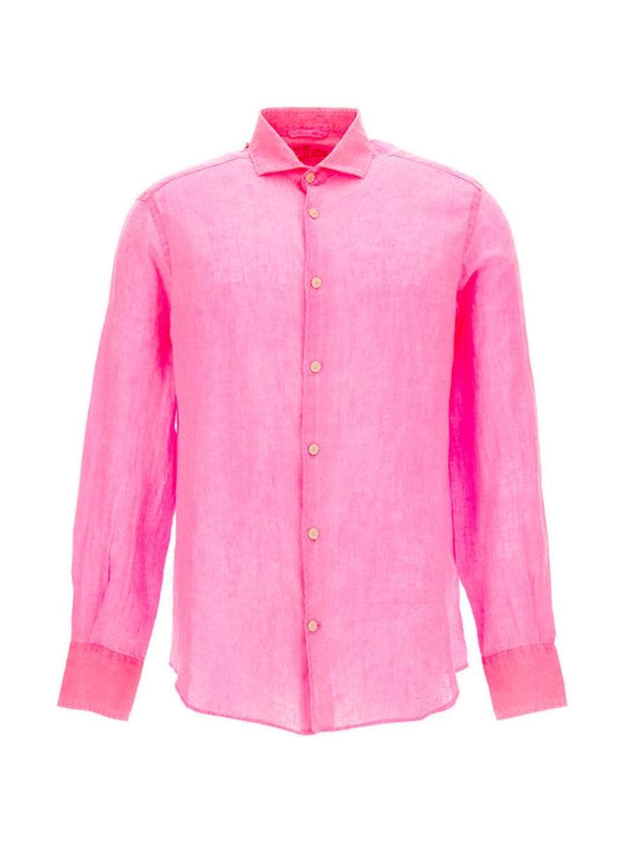 Image of Camicia uomo in lino rosa fluo