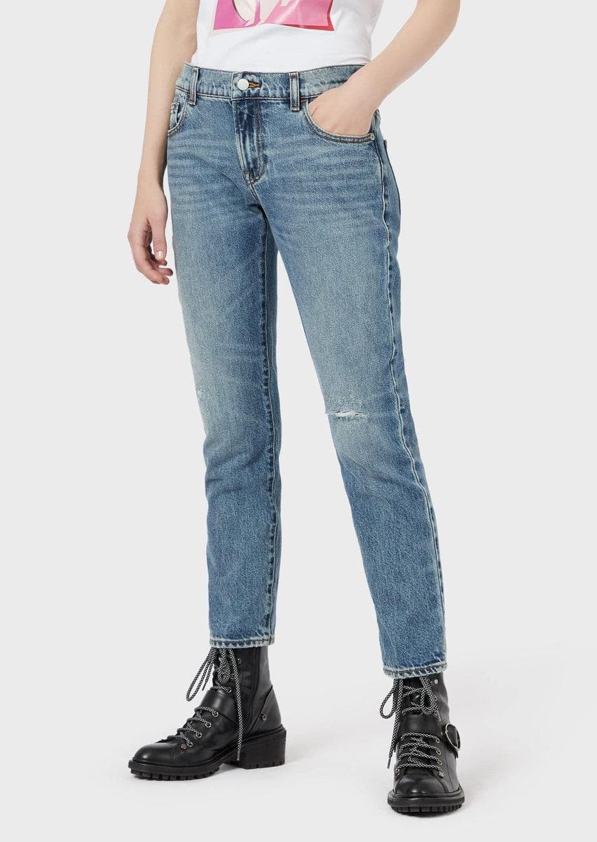 Image of Jeans j36 straight fit in denim light vintage con rotture