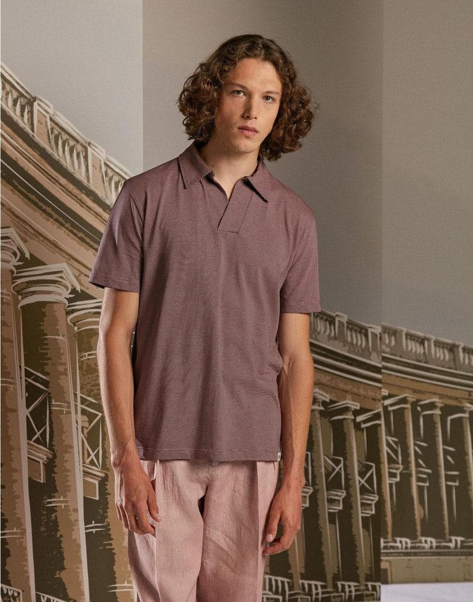 Image of Polo bordeaux in cotone jersey millerighe