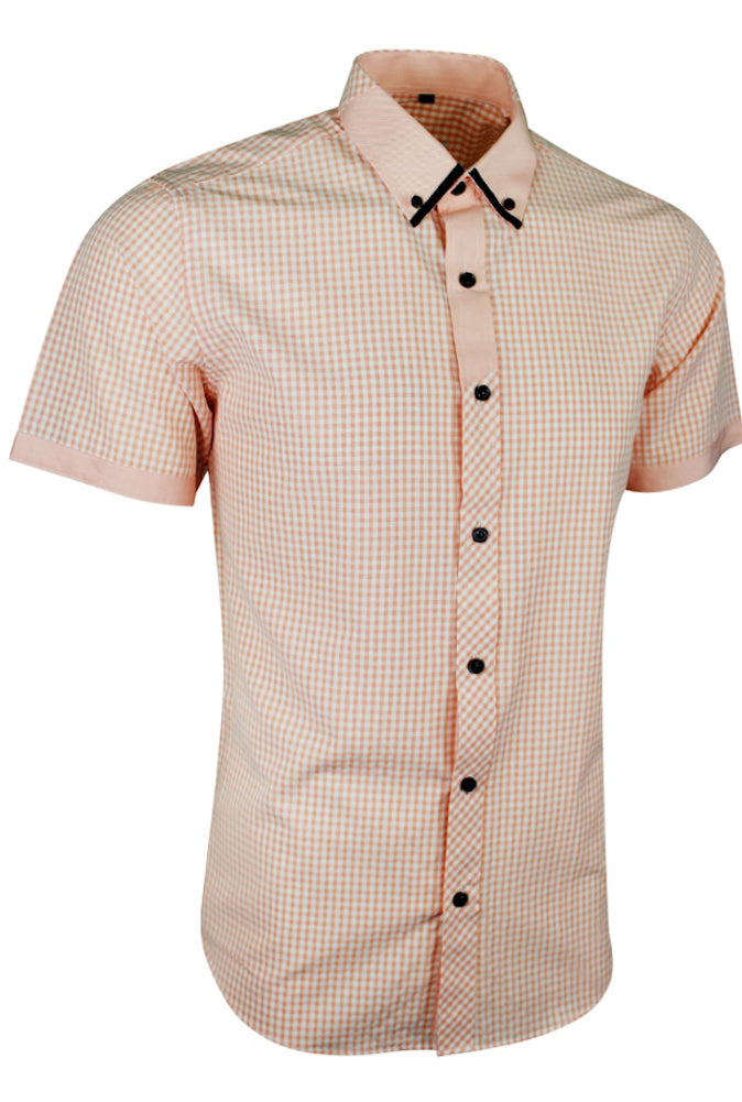Orange Button Down Short Sleeve Check Shirt – ZOAUN