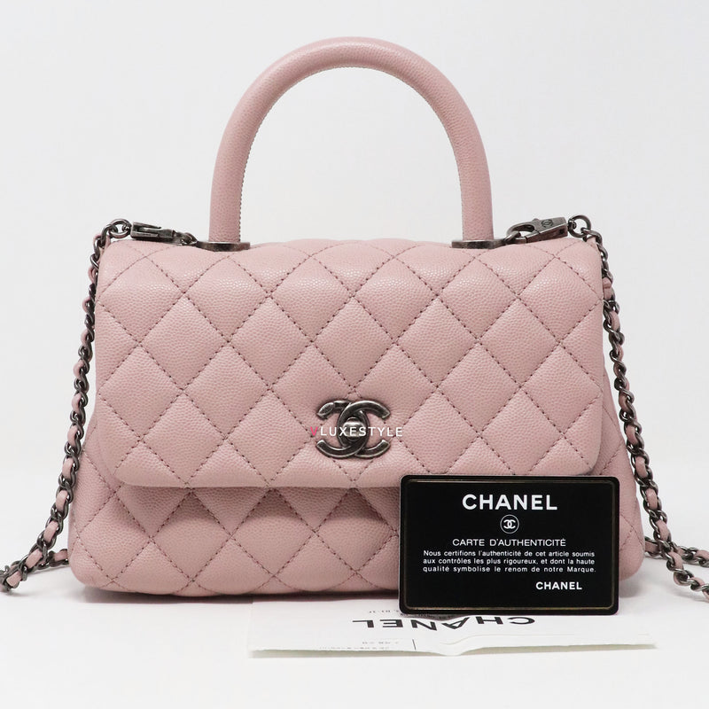 Chanel 17c Mini Coco Handle Sakura Pink Quilted Caviar With Ruthenium Vluxestyle