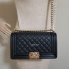 Chanel 17P Le Boy Old Medium Iridescent Black Quilted Caviar with shiny light gold hardware