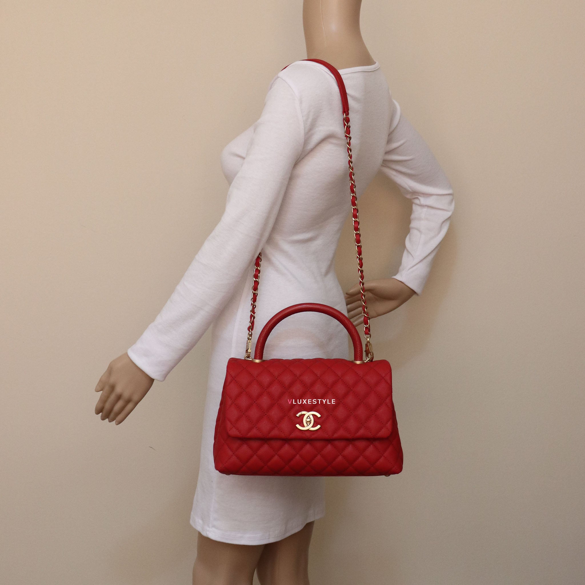 Chanel Coco Handle Small 19a Red Quilted Caviar With Brushed Gold Hard Vluxestyle