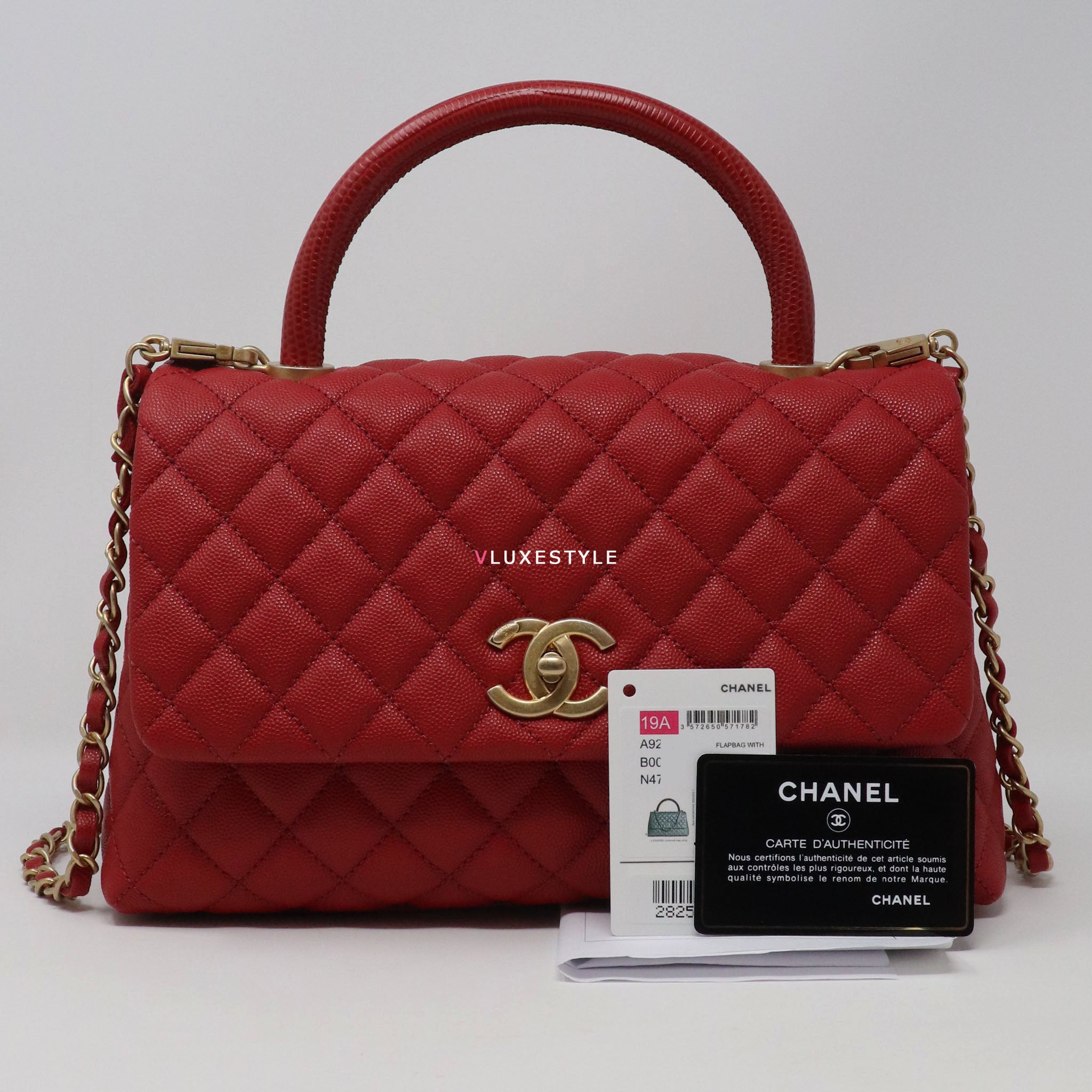 Chanel Coco Handle Small 19a Red Quilted Caviar With Brushed Gold Hard Vluxestyle