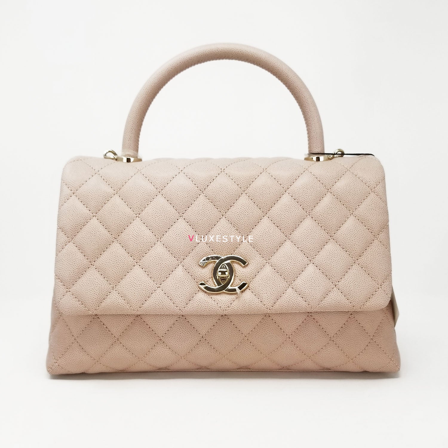 Chanel 19p Small Coco Handle Beige Quilted Caviar With Shiny Gold Hard Vluxestyle