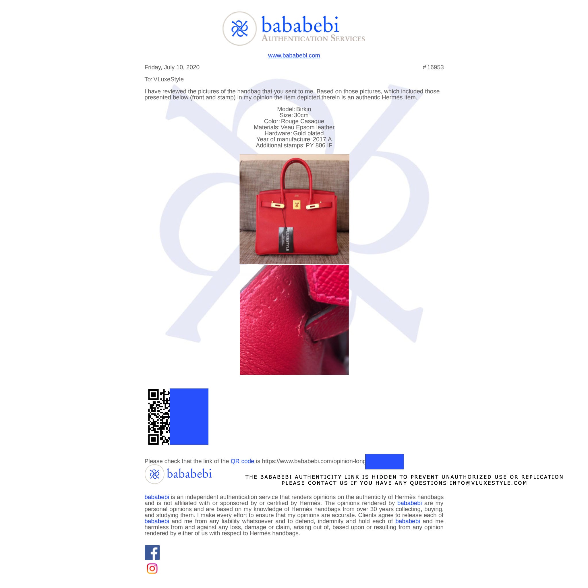 bababebi authentication fee