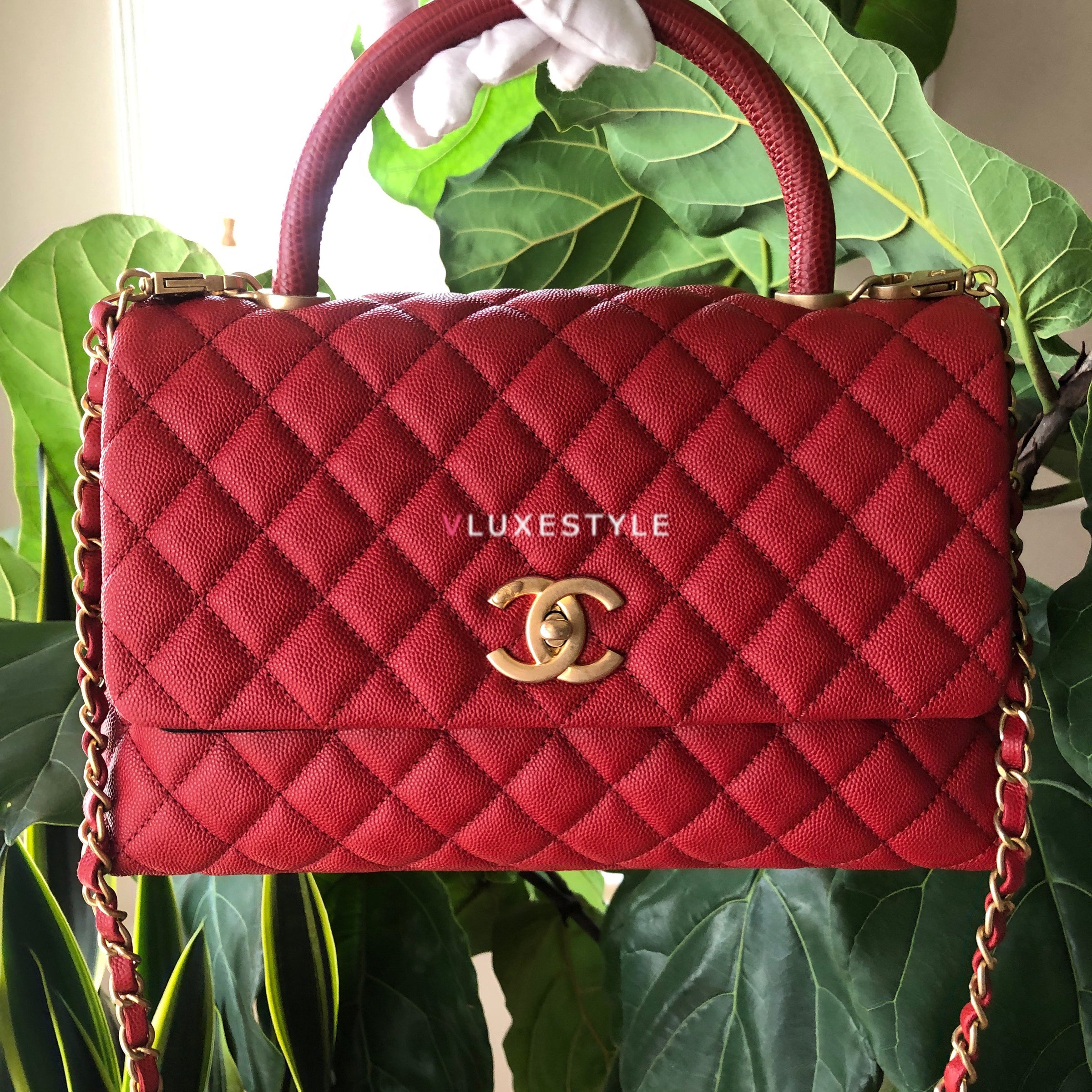 Chanel Coco Handle Small 19a Red Quilted Caviar With Brushed Gold Hard Vluxestyle