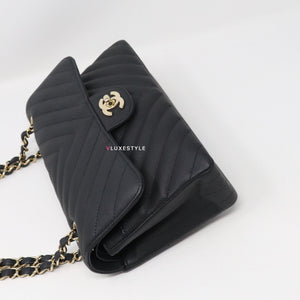 Remaining Balance: Chanel Classic 19S Small Double Flap Black Chevron Caviar with light gold hardware