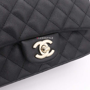 Chanel Classic Mini Rectangular 18B Black Quilted Caviar with light gold hardware