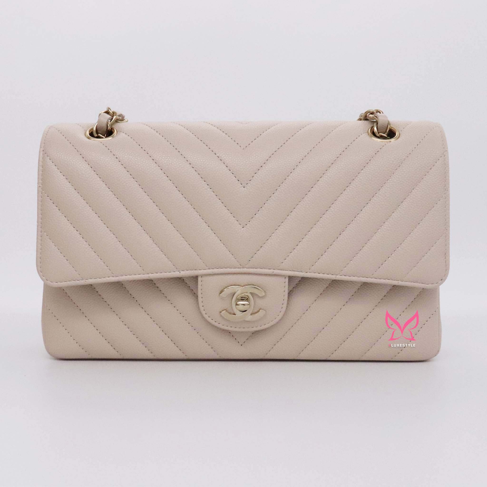 Chanel Vintage Taupe Beige Caviar Chevron Maxi Jumbo XL Classic Flap   Boutique Patina