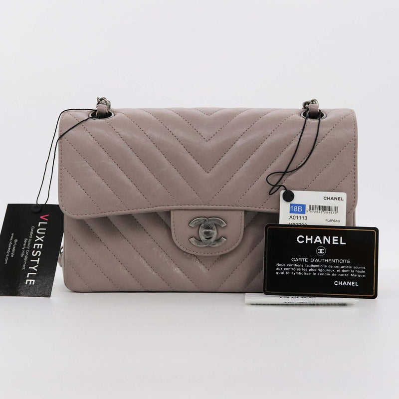 Chanel Classic Small Double Flap 18b Iridescent Taupe Gray Grey Chevro Vluxestyle