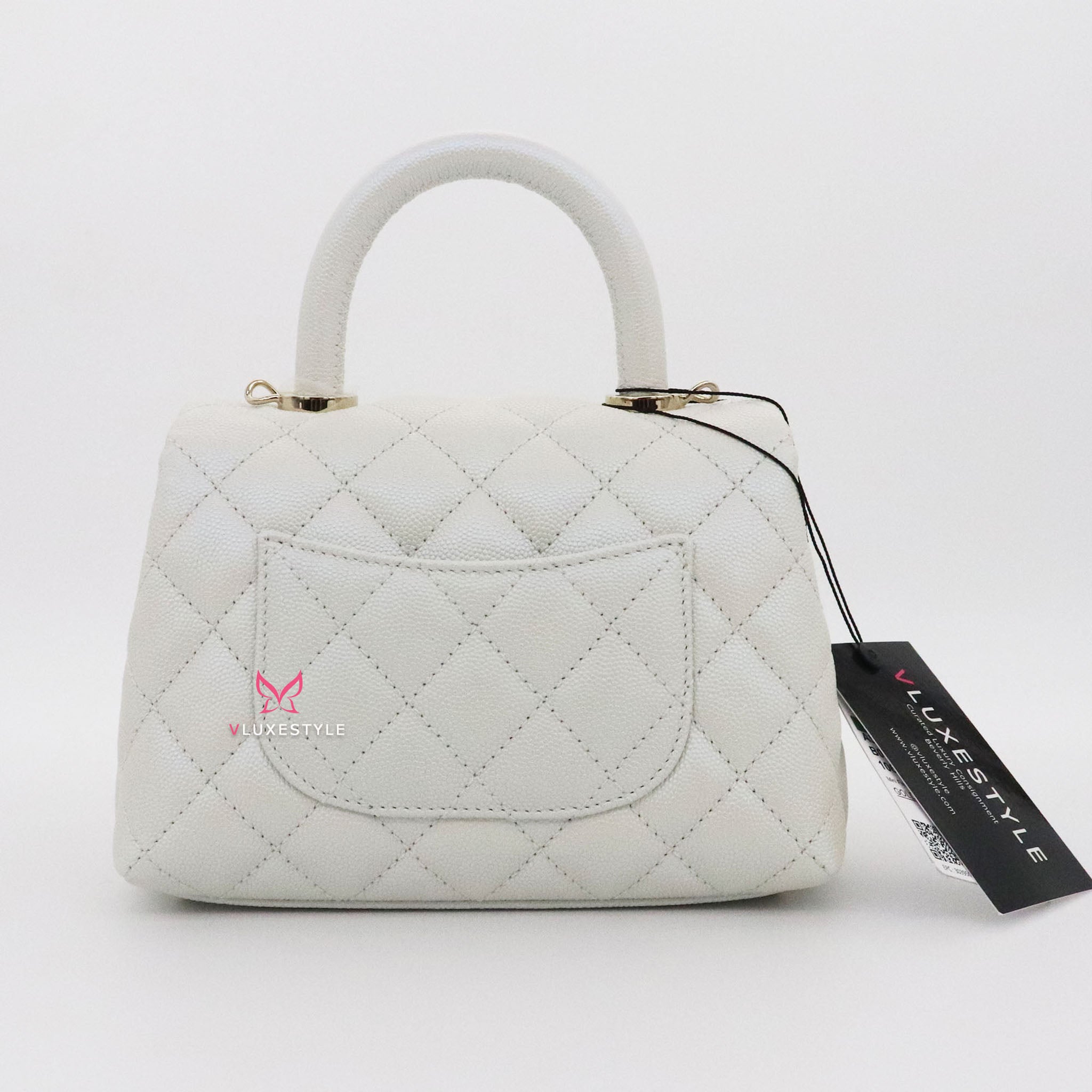 Chanel Extra Mini Coco Handle k Iridescent White Quilted Caviar With Vluxestyle