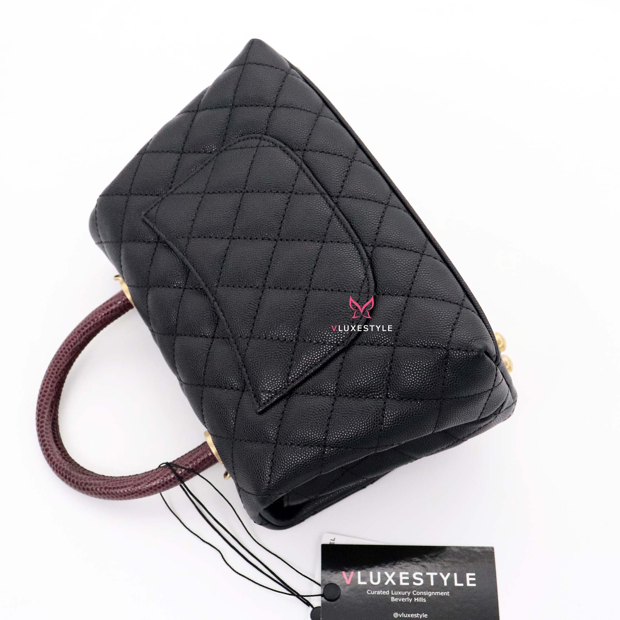 Chanel Mini Coco Handle 17b Black Quilted Caviar With Real Burgundy Li Vluxestyle