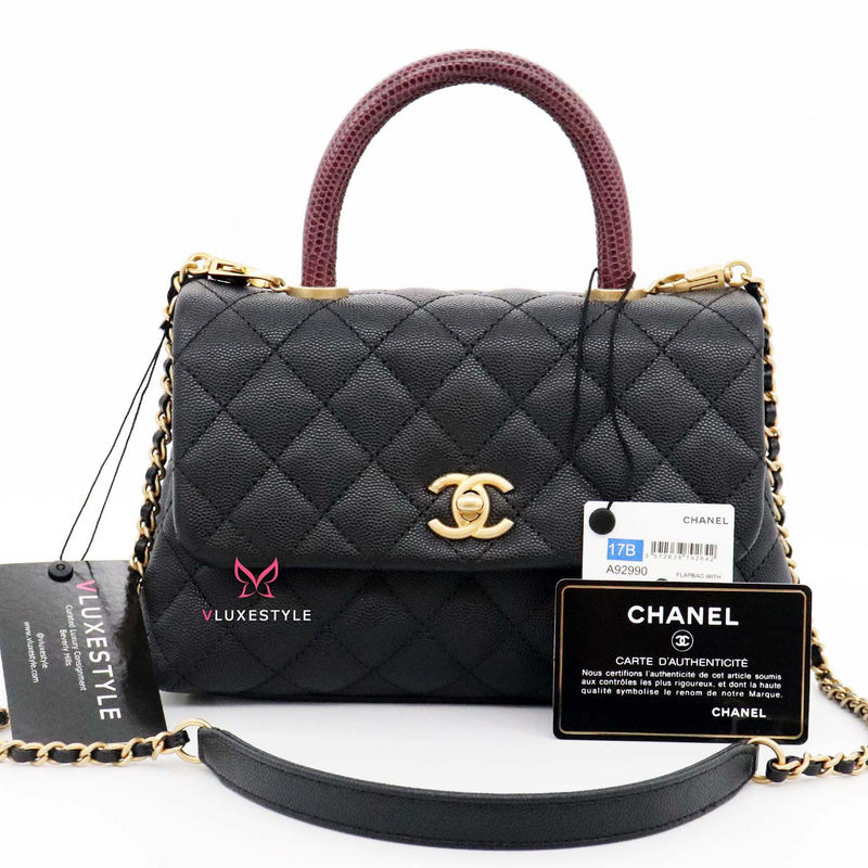 Chanel Mini Coco Handle 17b Black Quilted Caviar With Real Burgundy Li Vluxestyle