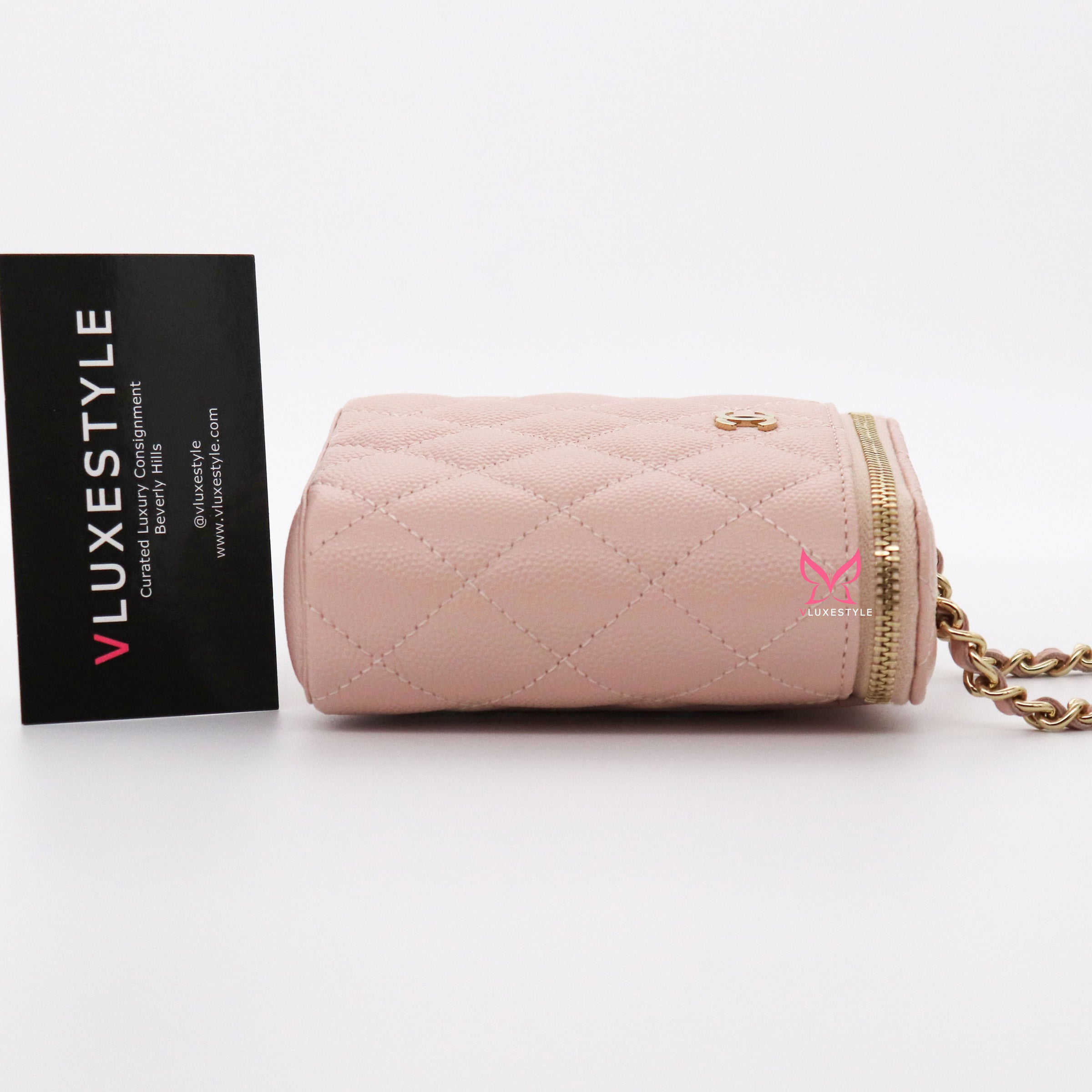 Chanel Vertical Vanity Case 21c Light Pink Rose Clair Quilted Caviar W Vluxestyle