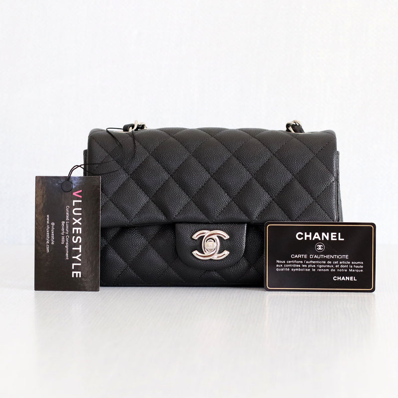 Chanel Classic Mini Rectangular 18B Black Quilted Caviar with silver hardware