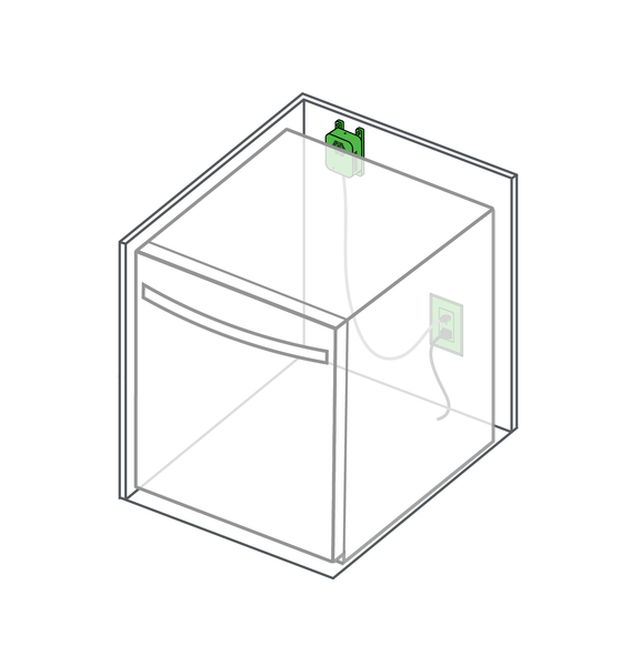 Diagram showing where to install a Fire Guard Outlet on a dishwasher to reduce the risk of fire.