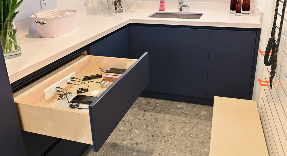 Laundry room charging drawer