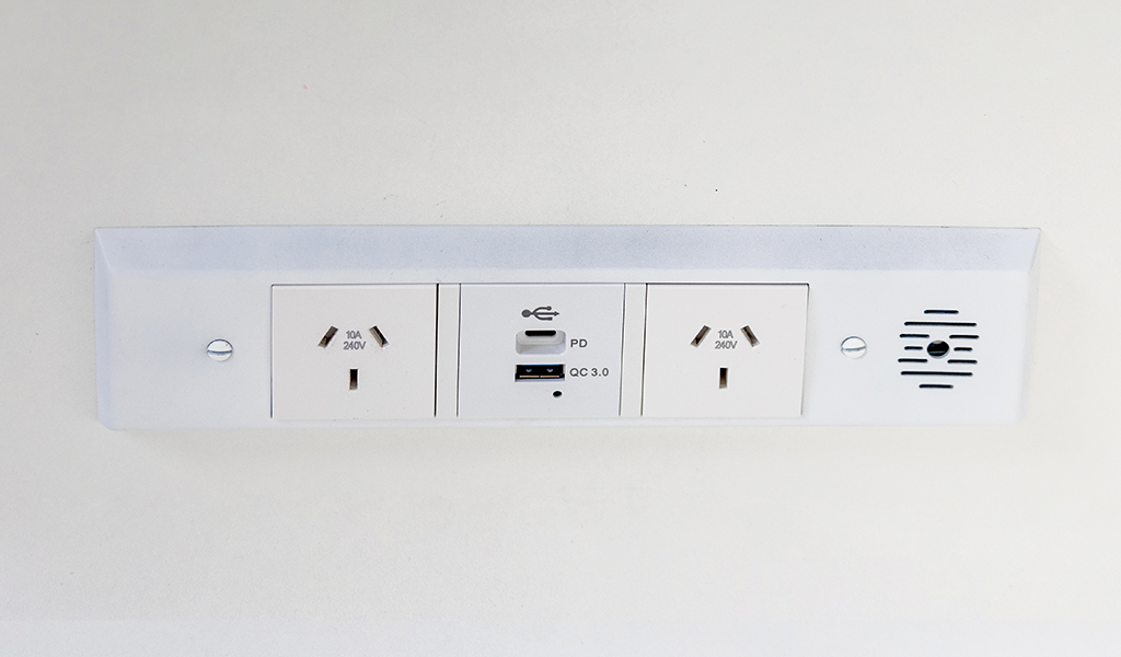 White Docking Drawer Trio Series Australian in-drawer outlet.