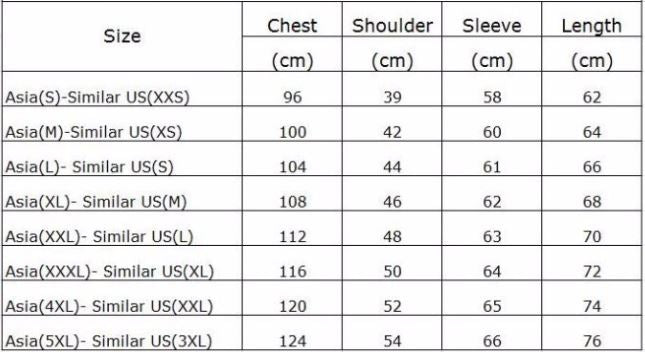 Asian To American Shirt Size Chart