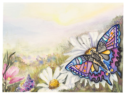 watercolor butterfly in wildflower field