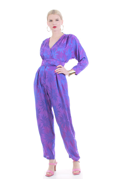 purple 80s jumpsuit