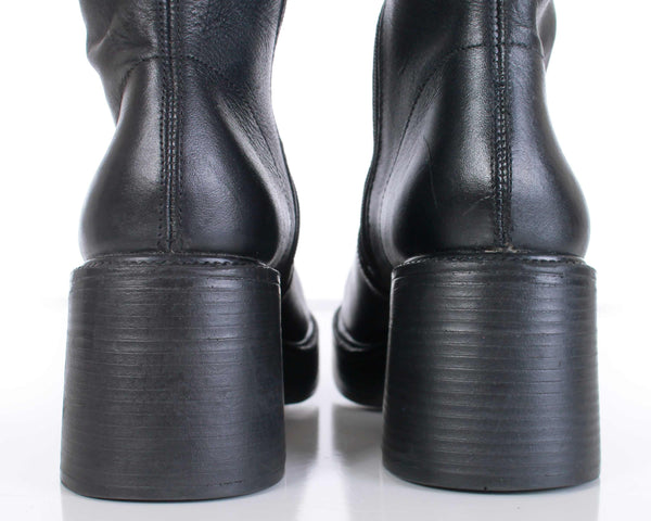 90s Steve Madden Black Leather Platform Knee High Boots Rave Goth Wome ...
