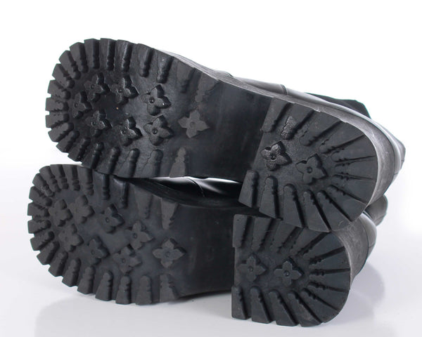 90s Black Vegan Leather Chunky Platform Block Heel Ankle Boots Size US ...