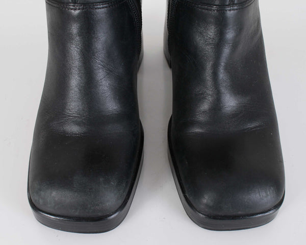 90s Steve Madden Black Leather Chunky Heel Platform Boots Knee High Ma ...