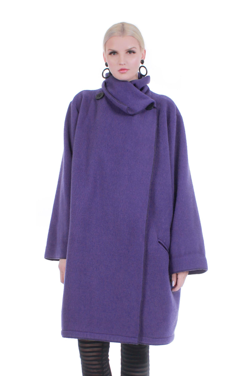 80s Maralyce Ferree Purple Fleece Wrap Coat Made in Maine OSFA 62