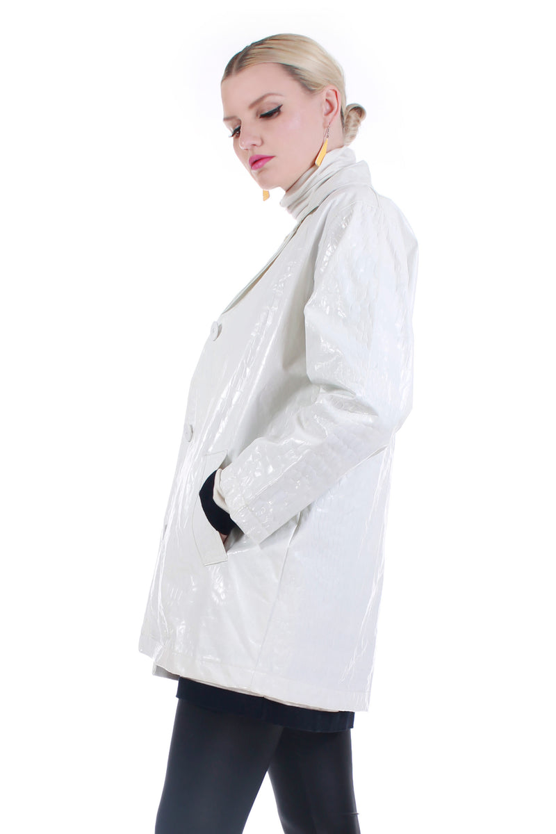 Shiny White PVC Snakeskin Embossed Vinyl Rain Jacket 80s 90s Vintage S ...