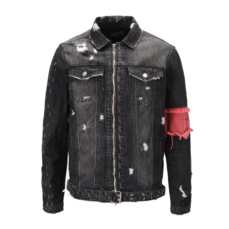 destroyed armband denim jacket