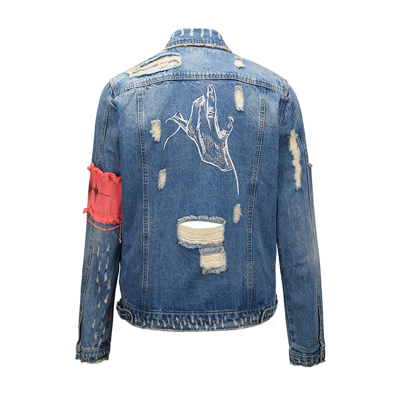 destroyed armband denim jacket