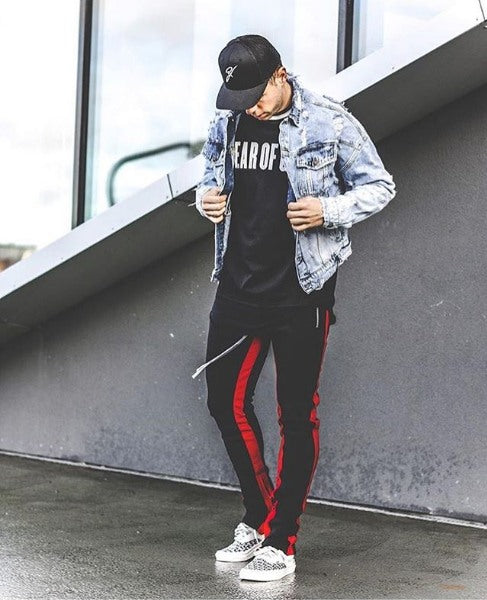 black red track pants