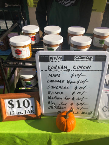 Union Square Greenmarket stand featuring kimchi