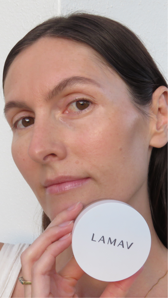 An image of a woman showcasing LAMAV Anti-Ageing Mineral Foundation SPF15