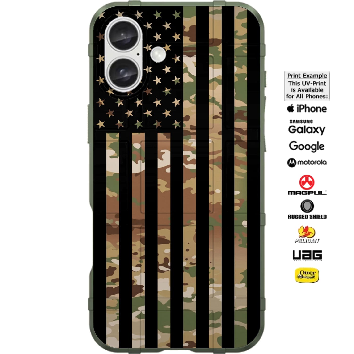 Multicam OCP/Scorpion Camouflage, Subdued US American Flag Reversed Custom Printed Case Design for Apple, Samsung, Google & Motorola Phone Models