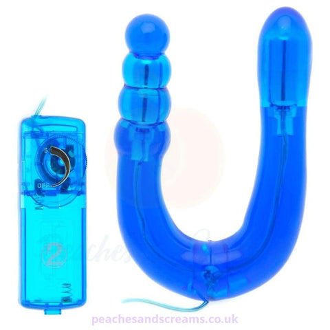 10-Inch Blue U-Shaped Multi-Speed Double-Ended Jelly Dildo Vibe