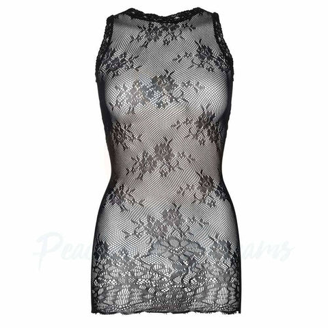Black Floral See-Through Lace Mini Dress with Scalloped Edge