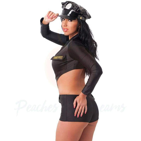 Sexy Black One-Piece Police Uniform Costume with Hat