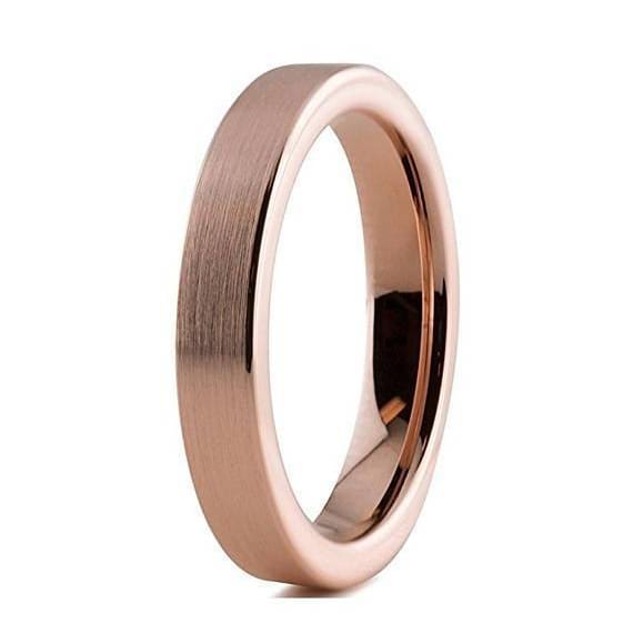 18K Rose Gold Tungsten Wedding Band Stepped Edge Brushed Comfort