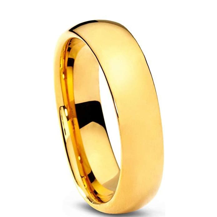 18K Yellow Gold IP Tungsten Wedding Band For Women Domed Polished ...