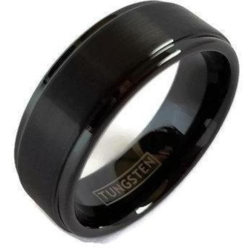 Adal Black Tungsten Carbide Ring With Polished Stepped Edges & Brushed ...