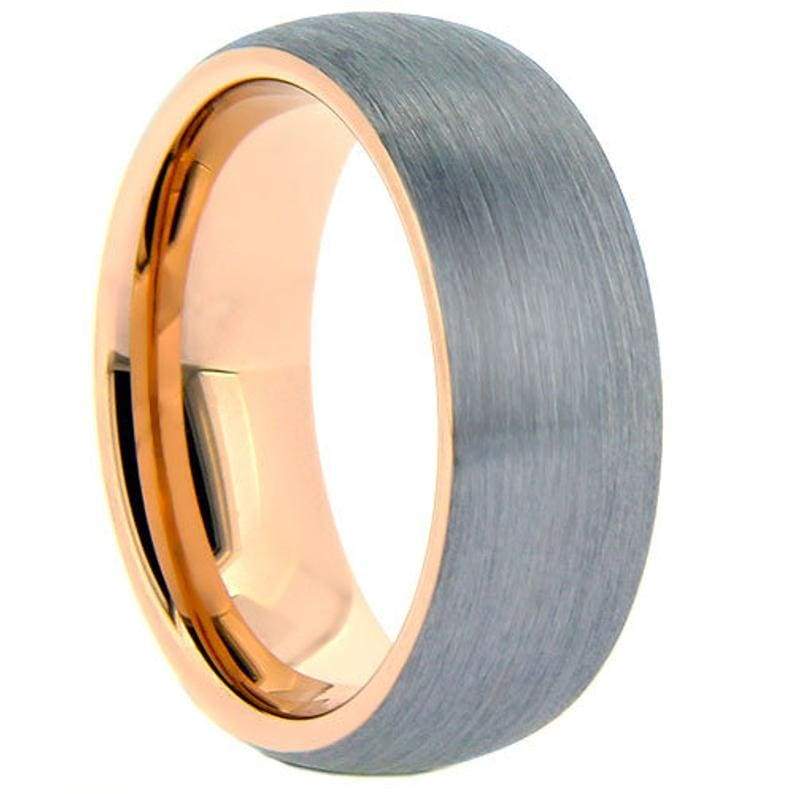 Mens Rose Gold Inlaid Tungsten Carbide Ring Brushed Comfort Fit - 8mm– The  Artisan Rings