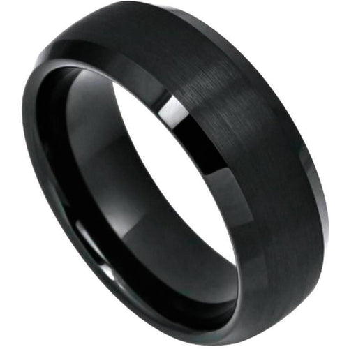 BADU Domed Black Tungsten Ring With Brushed Center & Beveled Edges - 6mm 8mm